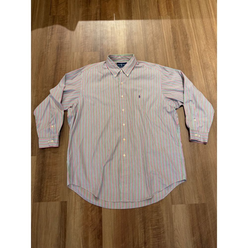 Ralph Lauren Button Down Shirt Mens 17 32/33 Multi Color Striped Classic Fit